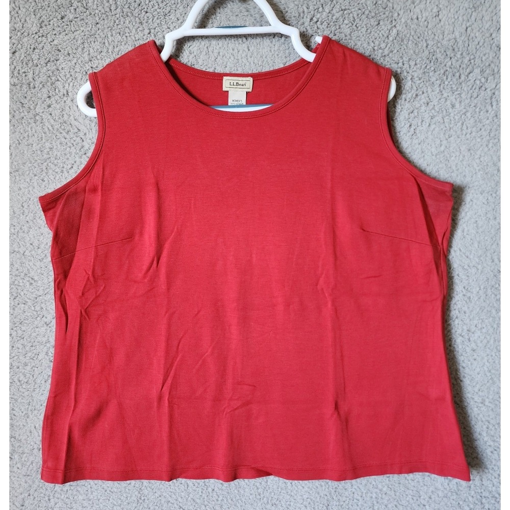 L.L. Bean Tank Top Women 1X Red Supima Cotton Sleeveless Shell Crew Neck